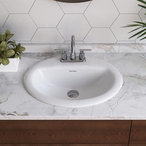 DeerValley 20x17 Inch Oval Ceramic Drop-in Bathroom Sink, White Vessel