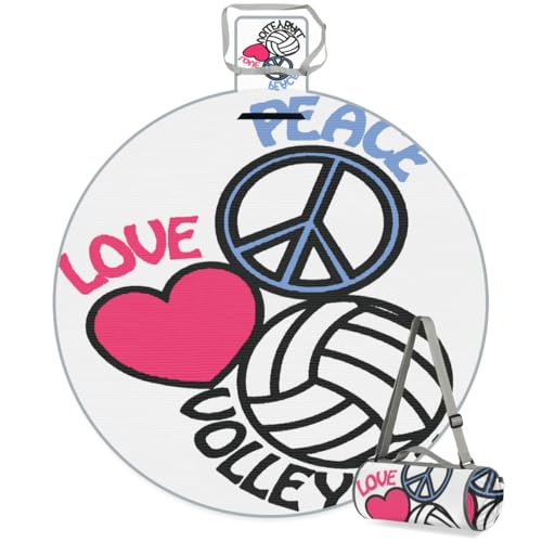 Shimoshe Love Peace Volleyball Picnic Outdoor Blanket Foldable Waterproof Sandproof Beach Blanket Portable Water-Resistant Round Picnic Mat for Travel Camping Park Lawn
