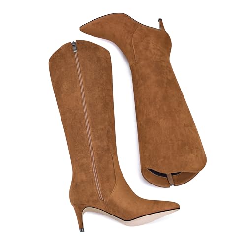 MIRAAZZURRA Kitten Heel Knee High Boots for Women Pointed Toe Low Heel Tall Boots Winter Fall Boots with Side Zipper for Office Casual2