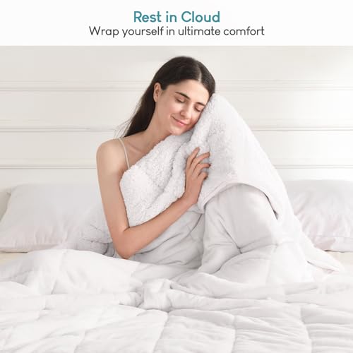 Weighted Blanket 20lbs, Flannel Cozy Plush Blankets, Fuzzy Flannel Bedding Blanket Throw for Twin Full Bed, Minky Soft Blanket for Sofa Bed 60 x 80 inches, White
