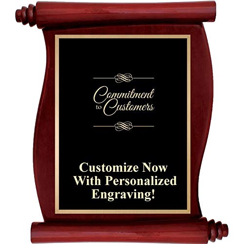 Custom Engraved Rosewood Scroll Plaques, Personalized Commitment to Customers Plaque Award with Up to 5 Lines of Engraving Included Prime