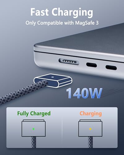 DERLULU USB-C Magnetic Charging Cable (6.6 ft/2 m), Compatible with MacBook Air (15''/13'' M4 2025, M3 2024, 15'' M2 2023, 13" M2 2022), MacBook Pro (16"/14" 2024/2023/2021), Midnight Blue