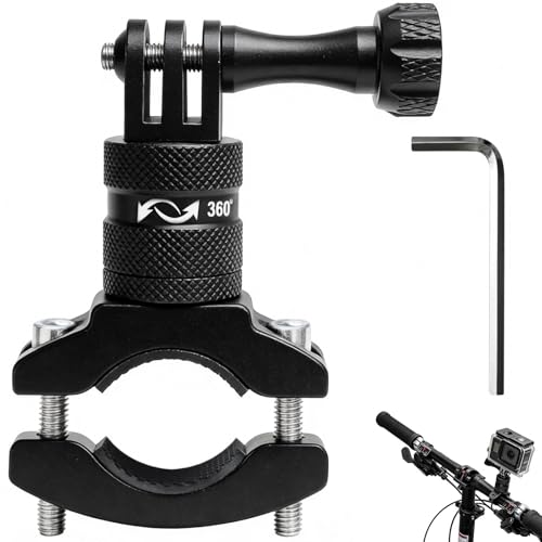 Soporte Manillar Moto para GoPro de Aluminio (Rotación 360 Grados)   Soporte Bicicleta Cámara Acción & MTB   Abrazadera de Tubo Metálica Robusta Compatible con Hero 13 12 11 10 Insta360 dji (Negro)