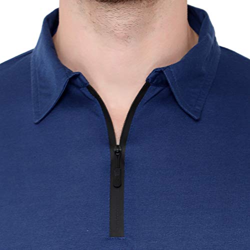 Image of Men's Cotton Blend Full Sleeve Zip Neck Polo T-Shirt (Pack of 1)