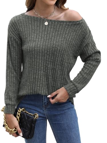 Image of Womens Tops Sweaters Ladies Tunics Casual Long Sleeve Shirts Blouses Tees Dressy Casual Clothing Boat Neck Fashion 2025