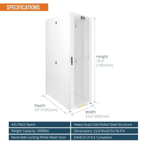 Image of Tecmojo 42U Server Rack Cabinet - PRE-Assembled 24inch Width 43inch Depth IT Network Equipment Cabinet Rack Enclosure with Casters - 3000lbs Weight Capacity(06White)