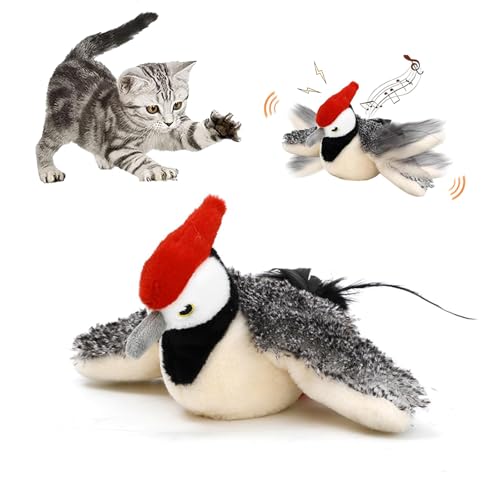 Image of Yewmow Interactive Chirping Bird Cat Toy,2026 Upgrade Flapping Bird Cat Toys,Simulated Chirping Bird Cat Toys,Cat Stimulation Toys for Indoor Cats(Woodpecker 1pcs)