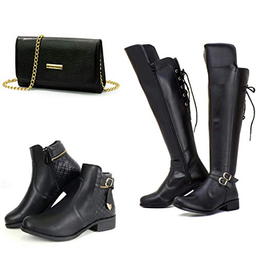 KIT BOTA OVER + BOTA COTURNO + BOLSA CLUTCH PRETA FIVELA (40)