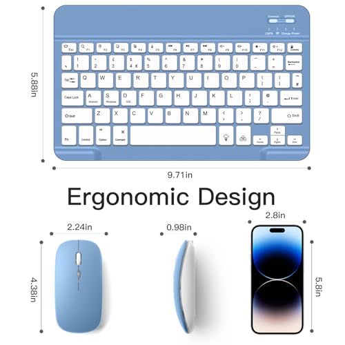 Vobafe Bluetooth Keyboard and Mouse Set with Backlight, Quiet Rechargeable Wireless Keyboard and Mouse with Phone Holder, for iPad/Samsung/iOS/Android/Windows, Ultra-thin keyboard, UK layout, Blue - Image 6