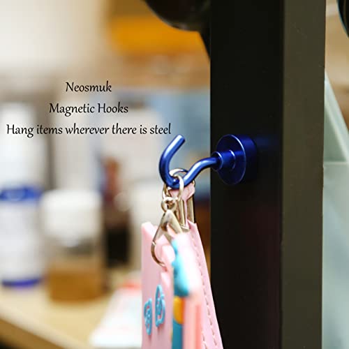 Image of Neosmuk Magnetic Hooks, 22 lb+ Heavy Duty Earth Magnets with Hook for Refrigerator, Extra Strong Cruise Hook for Hanging, Magnetic Hanger for Cabins, Grill (Navy Blue, Pack of 6)