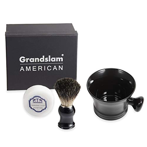Shaving bowl and Pure Badger Brush - Mug for Shaving Soap and Cream Ceramic Black Shaving Soap Bowl/Mug with Knob Handle