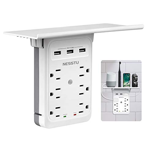 Socket Outlet Shelf Surge Protector, NESSTU Multi Electrical Wall Outlet, 6 in 1