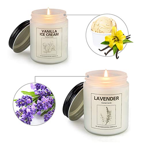 Vanilla Ice Cream And Lavender Candles For Home Scented, Aromatherapy Candle 2 Pcs, Soy Wax Candle Set, Gift With Strongly Fragrance Jar Candles #TOP2