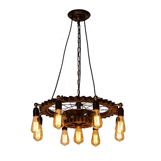 LSX lampa inomhusbelysning ljuskrona retro industri ljuskrona taklampa steampunk vintage loft kreativ trä järn dekorativ ljuskrona 9 lampa vardagsrum sovrum bar restaurang