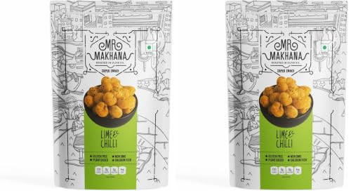 Image of Mr. Makhana Roasted Makhana and Foxnuts | Healthy Snacks | Gluten Free | MSG Free | Antioxidant | Rich Calcium | Zero Trans Fat | Zero cholesterol (Lime & Chilli) (Pack of 2)