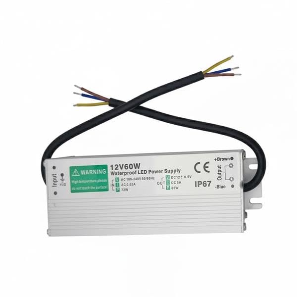 12V 60W LED Driver Waterproof IP67, LED Transformer 240V AC to 12V DC 5A 60 Watt Quiet Low Volt Converter LEDs Power Supply Constant Voltage For LEDs Strip, Indoor & Outdoor — image 1