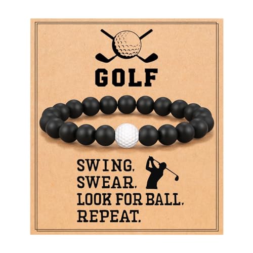 Golf Beaded Bracelet for Women Men Natural Stone Frosted Black Handmade Round Beads Sport Ball Stretch Bracelets Healing Wristbands Party Jewelry Team Players Gifts With Inspirational Card