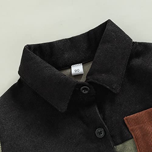 Mainesaka Baby Boy Girl Varsity Jacket Contrast Color Baseball Jacket Outwear Long Sleeve Button Downletterman Jacket Coat (Corduroy-Black Brown, 6-7 Years) #TOP3