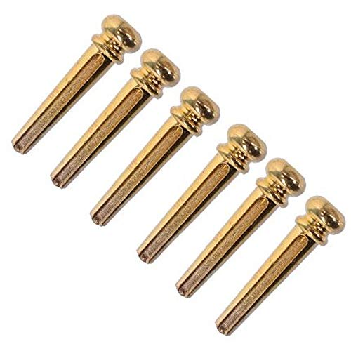 6 Pieces Guitar Bridge Pins, Brass Pin Acoustic Guitar Strings Nail Pegs Fixed Cone, Replacement Parts for Acoustic Folk Guitar (Gold) - Thumbnail 2