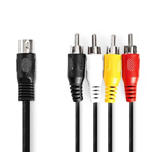 NEDIS Kabel audio DIN 5-pinowy wtyk | 4 x wtyczka RCA | niklowany | 1,00 m | okrągły | PCW | czarny | etykieta