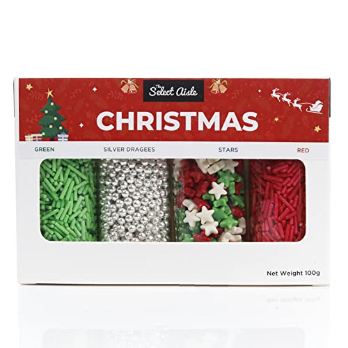 The Select Aisle Christmas Combo Sprinkles - 100g [Cake Decor| Combination Sprinkles| Colorful Star Sprinkles| Vermicelli| Silver Balls | Festive Sprinkles| Christmas Baking Decor ]