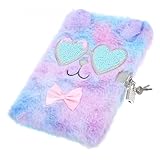 Didiseaon Cuaderno con Tapa de Felpa Morado Brillante, Cuaderno Multifunción con Cerradura para Estudiantes, Diario de Niña Portátil, Bloc de Notas Suave y Adorable para Escritura y Viaje