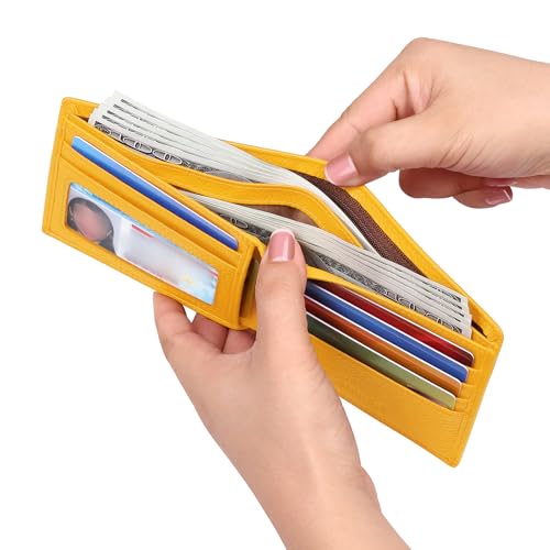 Ultra Slim Small RFID Wallet for Women, Leather Tiny Thin Bifold Pocket Ladies Wallet Short Wallets for Women (Yellow)3