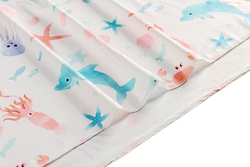 Image of Newborn Swaddle Sets with Headband Beanie and a Name Card Baby Snug Wrap Receiving Blanket for Baby Boys Girls (Blue and Pink Fish)