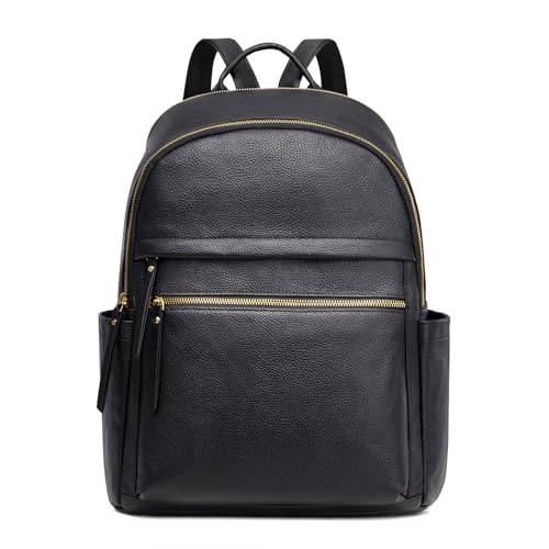 Sac à dos en cuir pour femme élégant en cuir souple noir Kattee