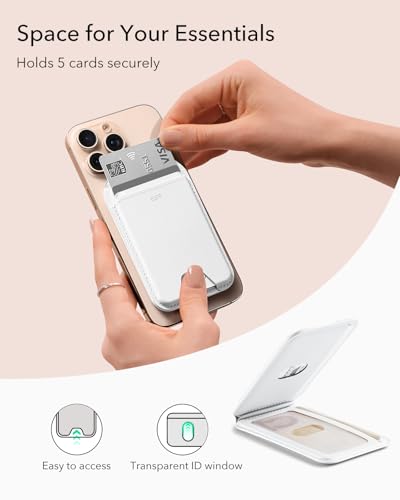 Image of ESR Upgraded for Aura MagSafe Wallet, 5 Card-Holder with Adjustable Stand, RFID Blocking,Wallet for iPhone, Slim for iPhone 17e /17 /16 /15 /14 /13 /12,Google Pixel 10 /Pro /Pro XL,Not for Mini,Bright White