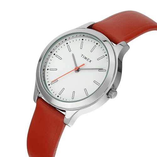 Image of TIMEX Analog Watch for Women with White Round Dial & Orange Leather Strap Band Water Resistant Women's Wrist Watches - TW00ZR407