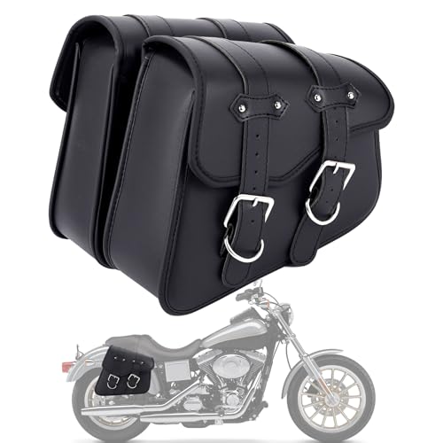 Alforjas para motocicleta, universales, cuero PU impermeable y duradero, incluye 6 correas ajustables, color negro