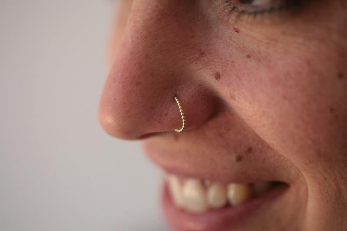 Real Solid Gold Nose Ring, Dainty Dots Piercing Hoop, Minimalist Cute 14K Gold Hoop, Indian Tribal Handmade Simple Everyday Sleepers Boho Piercing Jewelry, Curated Ear, Inner Diameter: 7.5mm, 20 Gauge - Image 7