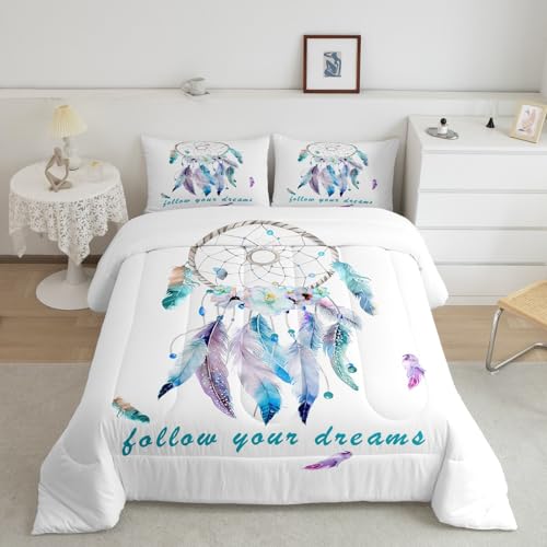 Dreamcatcher Comforter Set Boho Dream Catcher Bedding Set for Kids Boys Girls Teens Decor Indian Hippie Feather Print Comforter Native American Duvet Set 3Pcs King Size