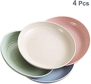 4-Pcs 7.8in Wheat Straw Dinner Plates Microwave & Dishwasher Safe, Lightweight BPA Free