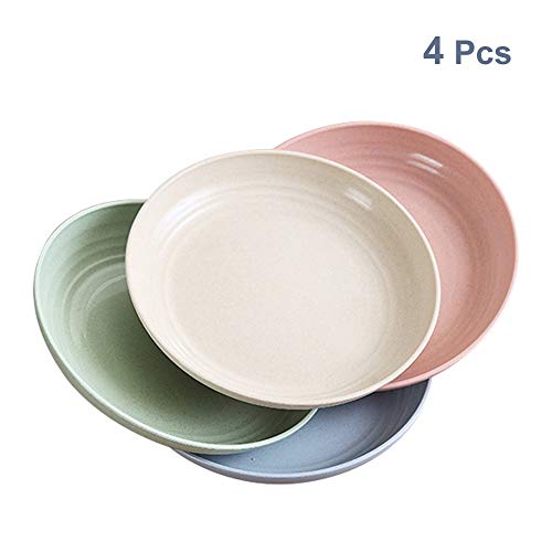 4-Pcs 7.8in Wheat Straw Dinner Plates Microwave & Dishwasher Safe, Lightweight BPA Free