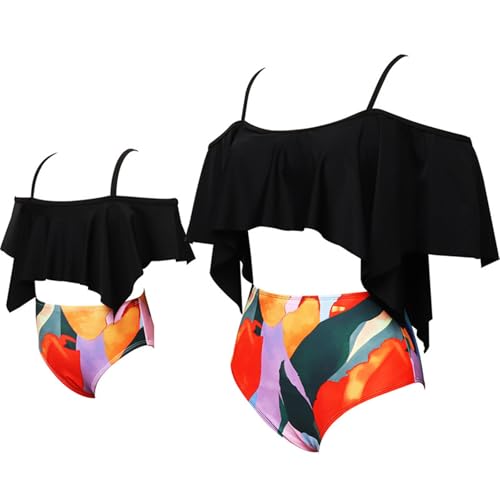 Mommy and Me Swimsuit Off Shoulder Ruffle Two Piece High Waisted Bikini Set Family Matching Swimwear2