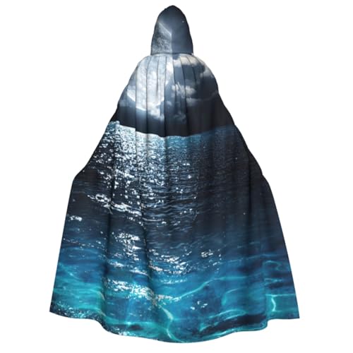 Cape à capuche grand format motif lune et mer 140 cm vêtement unisexe de fête