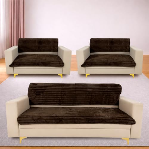 Image of Homerz Premium Rabbit Fur Sofa Cover with Anti-Skid Backing, Soft Plush Fabric Sofa Protector for Living Room Furniture (Brown, 7 (3+2+2) Seater, Seat Cover with Backrest)