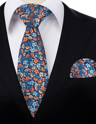 Image of Alizeal Mens 3.15inches Exquisite Floral Tie with Small Flower Printed Pocket Square