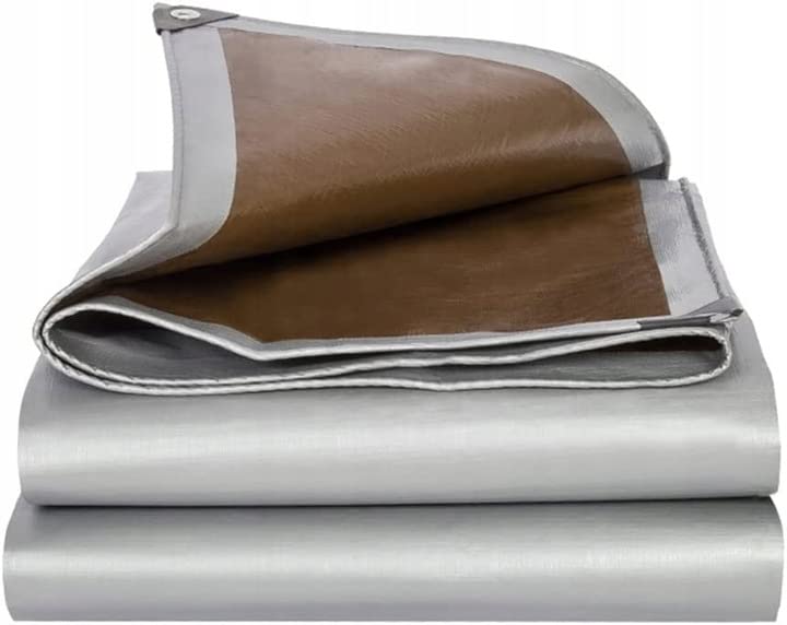 Tarpaulin Regular And Heavy Duty Waterproof Cover Tarp Ground Sheet Multi Sizes Transparent Blue Silver Clear Camo Army (Brown/silver (210GSM), 4 x 5 m) — image 1