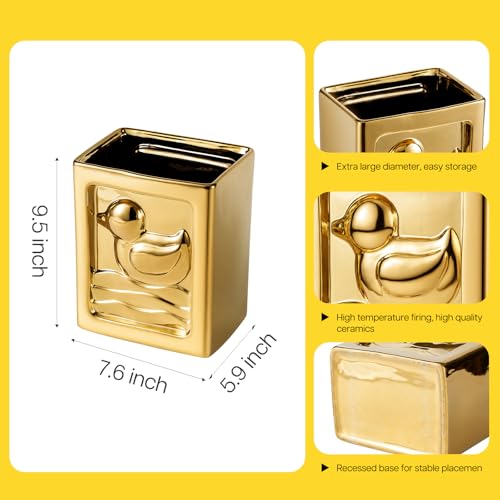 Image of Gold Trash Can - 7L /1.85Gallon Ceramic Waste Basket, Decorative Duck Small Garbage Can for Kitchen, Bathroom, Bedroom, Office, Multi-Purpose Storage Bin