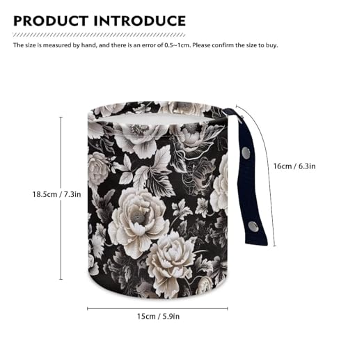 Image of Car Trash Can - Black and White Flowers Printing Garbage Bin Decoration for Car Interior, Front Seat, Back Seat, Floor, Headrest - SUV, Trucks