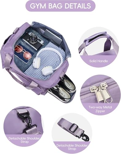 Image of 41L Expandable Travel Duffle Bag for Women | Waterproof Nylon Foldable Travel Bag | Overnight Luggage Handbag with Wet Pocket | Lightweight Carry-On Gym & Weekend Bag for Ladies (Light Purple)