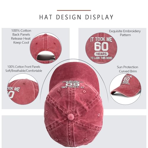 Image of 60th Birthday Gifts for Men Women 60 Year Old Gifts Decorations Took Me 60 Years to Look This Good Washed Cotton Hat