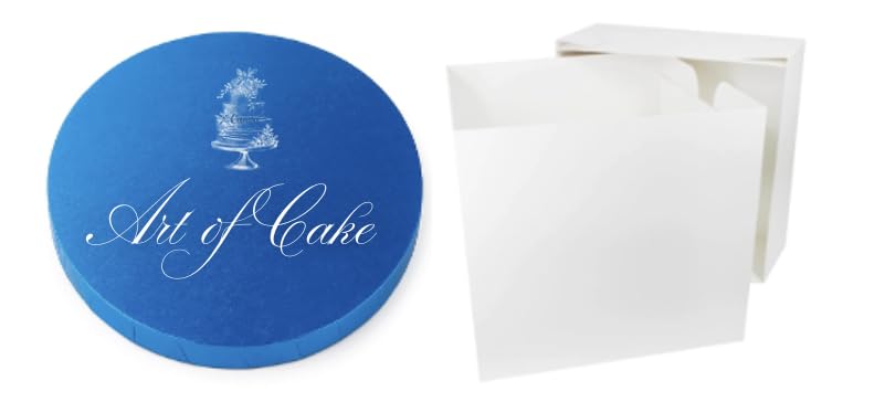 Art of cake® 14 inch Round Drum(13mm) and White Tall Cake Box (14" x 14" x 12") Drum cake Board and white transporting Box Sets (Blue)