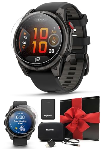 Garmin Fenix 8 Pro AMOLED Sapphire (47mm, Carbon Gray DLC Titanium) Multisport GPS Smartwatch Bundle - 1.4” Touchscreen, inReach Technology with PlayBetter Charger, Screen Protectors, Adapter & Case