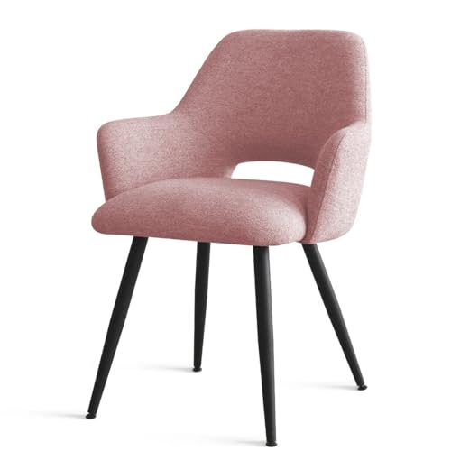 Image of Finch Fox Motel Luxurious Home Collection Upholstery Fabric Arm Dining Room Chairs in Pink Color with Black Metal Powder Coated Legs (Set of 4)