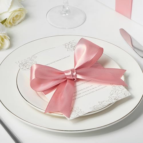Image of Mauproy 1-1 /2 Inch Wide Rose Gold Satin Ribbon, 50 Yards Solid Polyester Fabric Ribbon for Roses Making, Gift Wrapping, Flower Bouquets, Wedding Decorations, Handmade Crafts