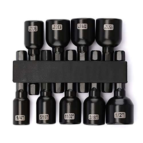 Image of MIXPOWER 9 Piece Impact Ready Magnetic Nut Driver Bit Set, SAE, 1 /4 inch to 1 /2 inch, 48mm Length, Alloy Steel, 1 /4 inch Magnetic Hex Nut Driver Set